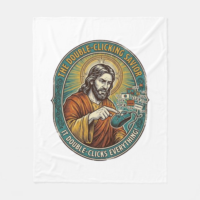 Jesus Broken Double Clicking Mouse IT Office Tech  Fleece Blanket (Front)