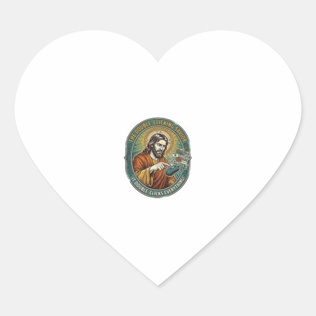 Jesus Broken Double Clicking Mouse IT Office Tech  Heart Sticker (Front)