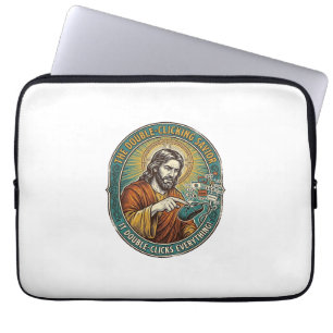 Jesus Broken Double Clicking Mouse IT Office Tech  Laptop Sleeve