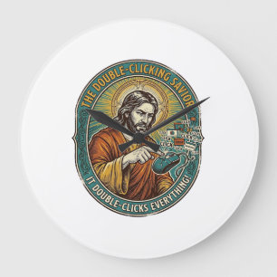 Jesus Broken Double Clicking Mouse IT Office Tech Large Clock
