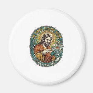 Jesus Broken Double Clicking Mouse IT Office Tech Magnet
