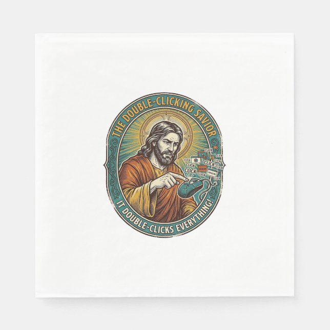Jesus Broken Double Clicking Mouse IT Office Tech  Napkin (Front)