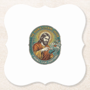 Jesus Broken Double Clicking Mouse IT Office Tech Paper Coaster