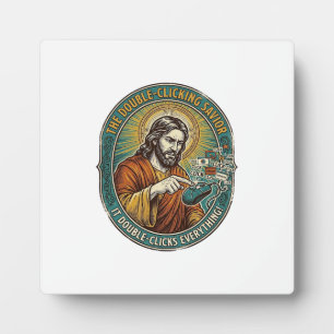 Jesus Broken Double Clicking Mouse IT Office Tech Plaque