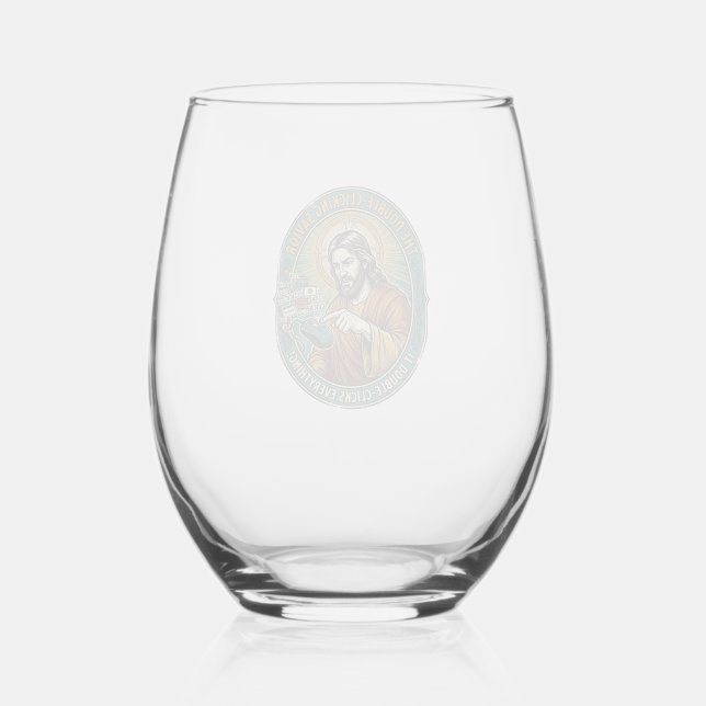 Jesus Broken Double Clicking Mouse IT Office Tech  Stemless Wine Glass (Front)