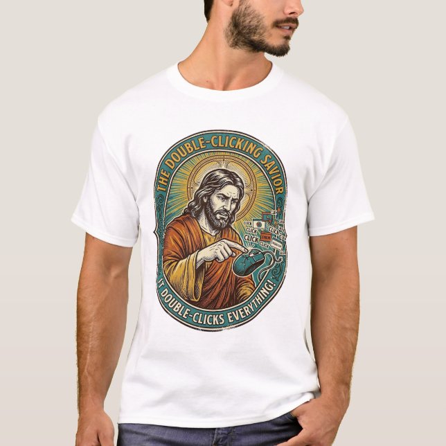 Jesus Broken Double Clicking Mouse IT Office Tech  T-Shirt (Front)