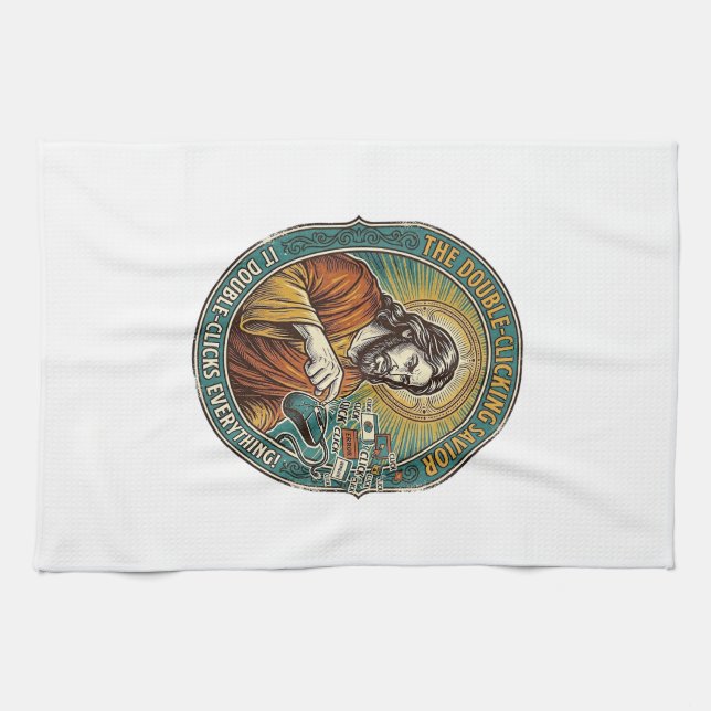 Jesus Broken Double Clicking Mouse IT Office Tech  Tea Towel (Horizontal)