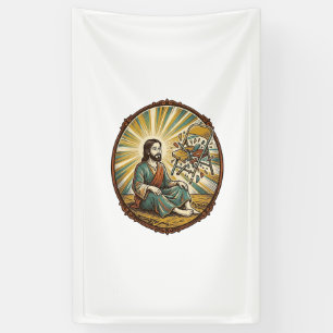 Jesus Broken Folding Chair Party Foul Clumsy Weigh Banner