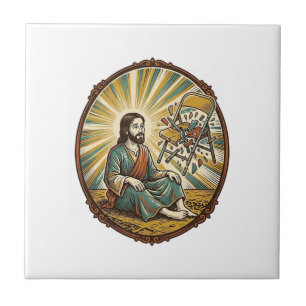 Jesus Broken Folding Chair Party Foul Clumsy Weigh Tile