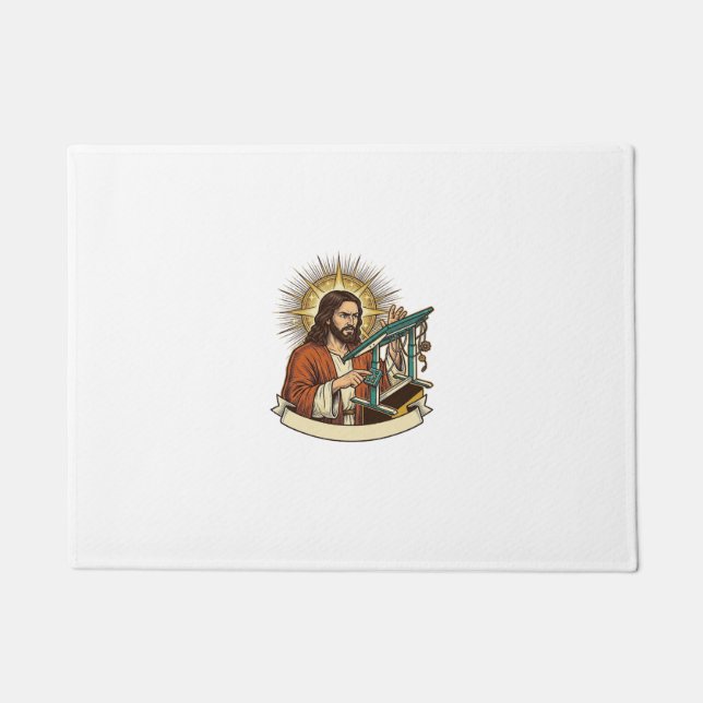 Jesus Broken Standing Desk Stuck Halfway Office Hu Doormat (Front)