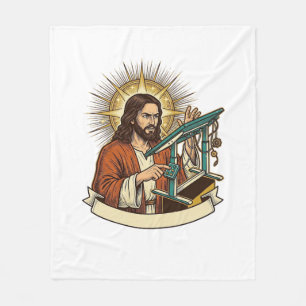 Jesus Broken Standing Desk Stuck Halfway Office Hu Fleece Blanket