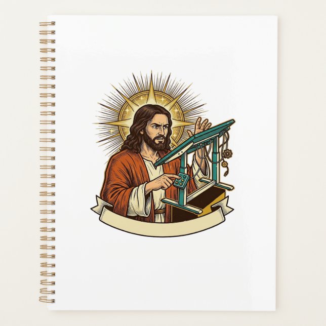Jesus Broken Standing Desk Stuck Halfway Office Hu Planner (Front)
