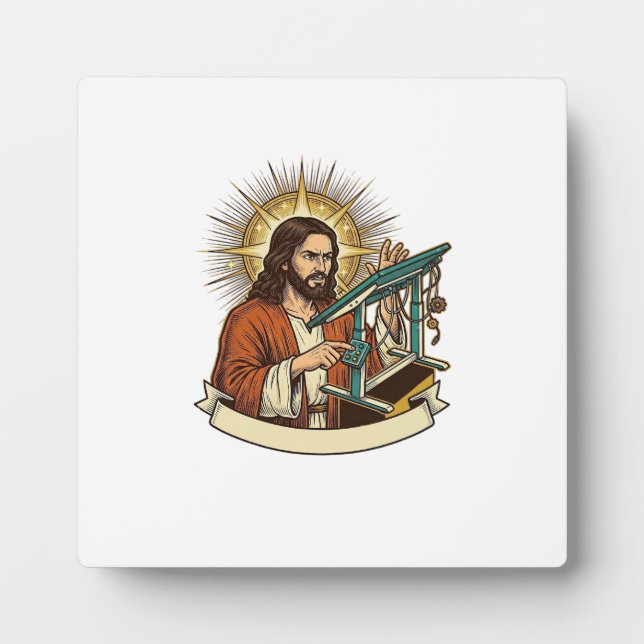 Jesus Broken Standing Desk Stuck Halfway Office Hu Plaque (Front)