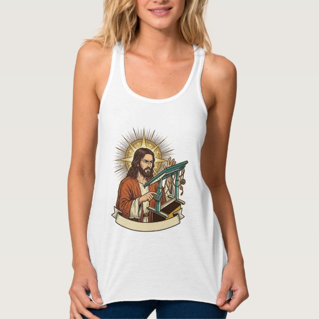 Jesus Broken Standing Desk Stuck Halfway Office Hu Singlet (Front)