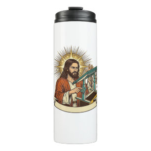 Jesus Broken Standing Desk Stuck Halfway Office Hu Thermal Tumbler