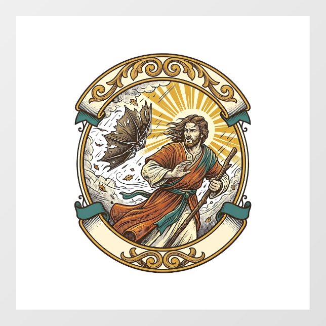 Jesus Broken Umbrella Blown Inside Out Windy Storm (Sheet)