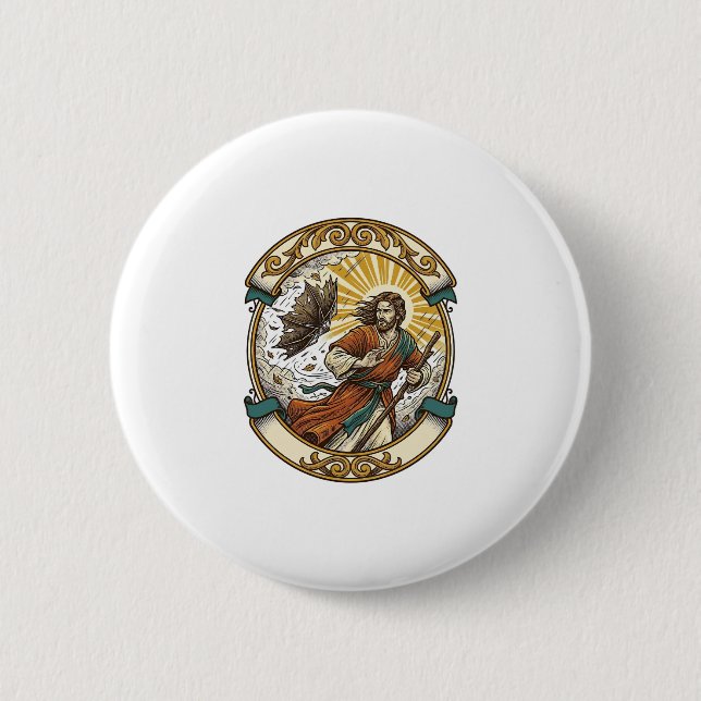 Jesus Broken Umbrella Blown Inside Out Windy Storm 6 Cm Round Badge (Front)