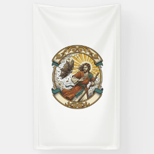 Jesus Broken Umbrella Blown Inside Out Windy Storm Banner