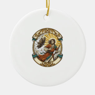 Jesus Broken Umbrella Blown Inside Out Windy Storm Ceramic Tree Decoration