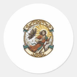 Jesus Broken Umbrella Blown Inside Out Windy Storm Classic Round Sticker