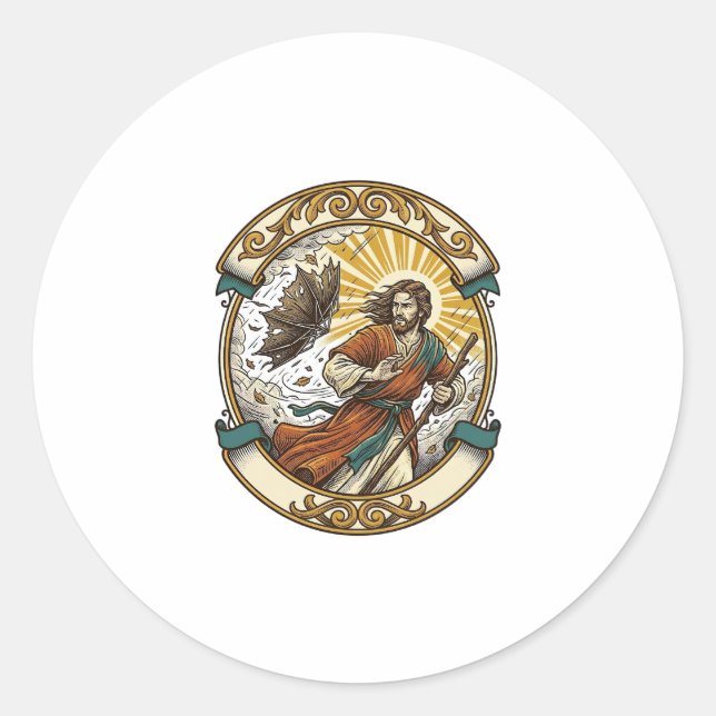 Jesus Broken Umbrella Blown Inside Out Windy Storm Classic Round Sticker (Front)