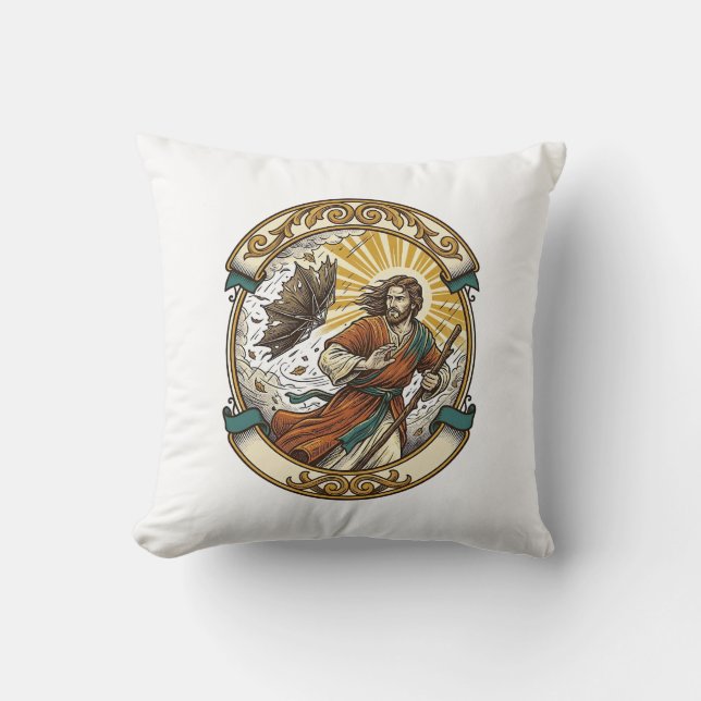 Jesus Broken Umbrella Blown Inside Out Windy Storm Cushion (Front)