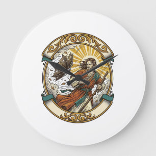 Jesus Broken Umbrella Blown Inside Out Windy Storm Large Clock