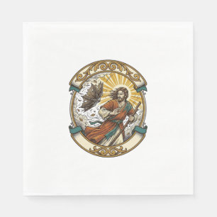 Jesus Broken Umbrella Blown Inside Out Windy Storm Napkin