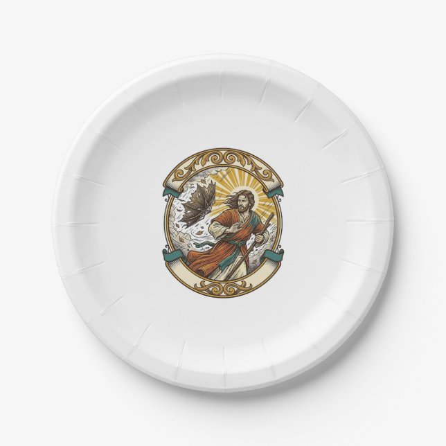 Jesus Broken Umbrella Blown Inside Out Windy Storm Paper Plate (Front)