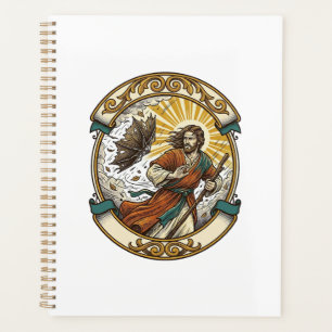 Jesus Broken Umbrella Blown Inside Out Windy Storm Planner