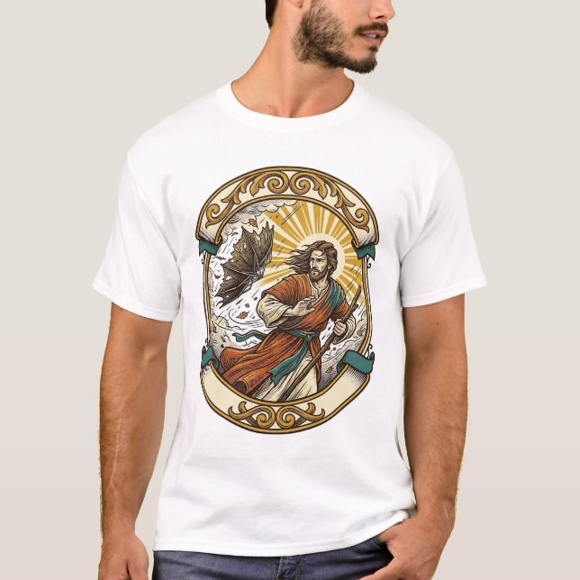 Jesus Broken Umbrella Blown Inside Out Windy Storm T-Shirt (Front)