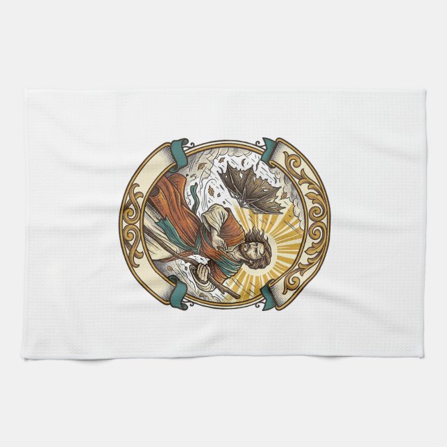 Jesus Broken Umbrella Blown Inside Out Windy Storm Tea Towel (Horizontal)