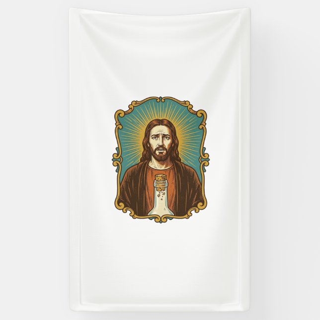 Jesus Broken Wine Cork Stuck Bottle Sommelier Part Banner (Vertical)
