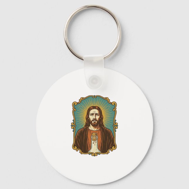 Jesus Broken Wine Cork Stuck Bottle Sommelier Part Key Ring (Front)