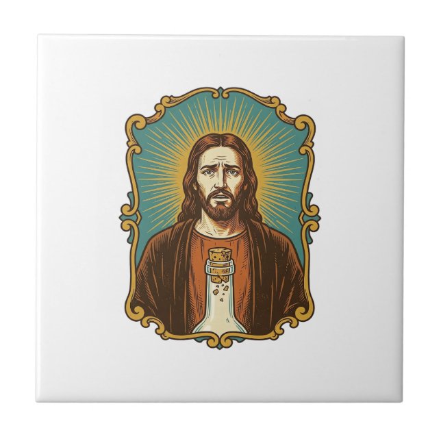 Jesus Broken Wine Cork Stuck Bottle Sommelier Part Tile (Front)