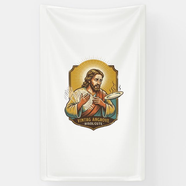 Jesus Burned Finger Taking Plate Out Microwave Kit Banner (Vertical)
