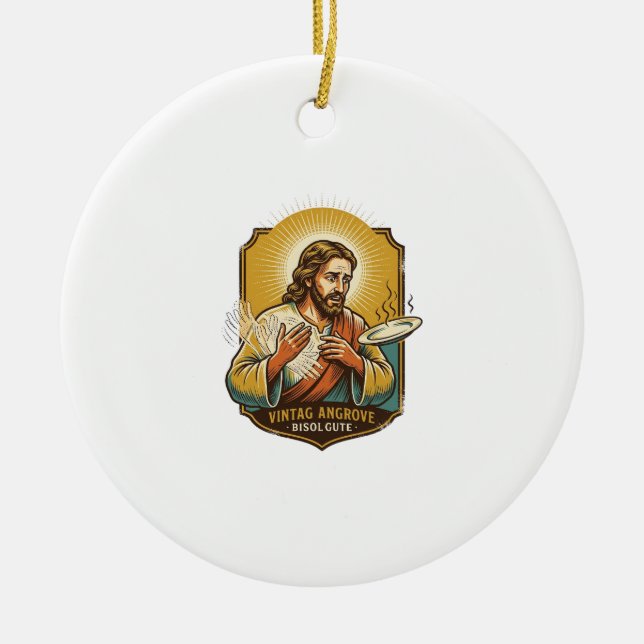 Jesus Burned Finger Taking Plate Out Microwave Kit Ceramic Tree Decoration (Front)