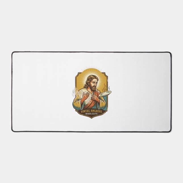 Jesus Burned Finger Taking Plate Out Microwave Kit Desk Mat (Front)