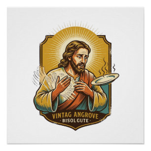 Jesus Burned Finger Taking Plate Out Microwave Kit Poster