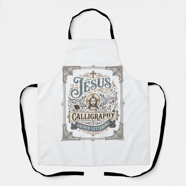 Jesus Calligraphy Sacred Lettering Jesus Calligrap Apron (Front)