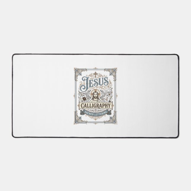 Jesus Calligraphy Sacred Lettering Jesus Calligrap Desk Mat (Front)
