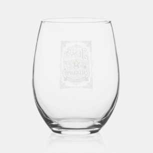Jesus Calligraphy Sacred Lettering Jesus Calligrap Stemless Wine Glass