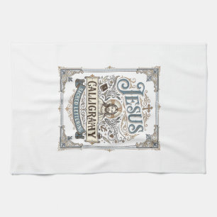 Jesus Calligraphy Sacred Lettering Jesus Calligrap Tea Towel