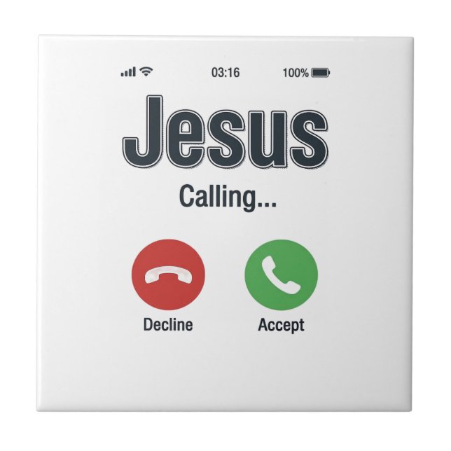 Jesus Calling Phone Screen Christian Shirt Design_ Tile (Front)