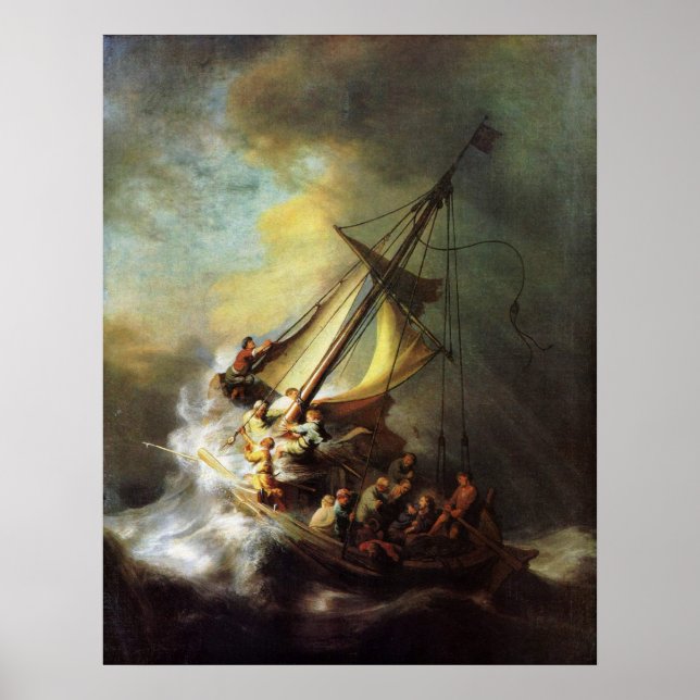 Jesus calming the Storm in The Sea of Galilee Poster (Front)