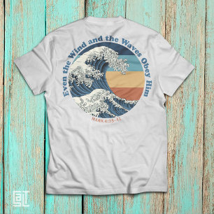Jesus Calms the Storm Christian Wave Design T-Shirt