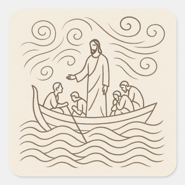 Jesus Calms the Storm Line Art Sticker (Front)