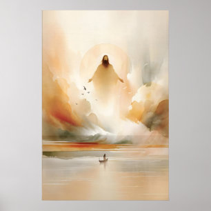 Jesus Calms The Storm Watercolor Bible Miracle Poster