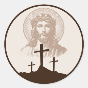 Jesus Calvary Crosses Christian Faith Religious Classic Round Sticker