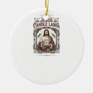 Jesus Candle Label Jesus Candle Christian Faith Vi Ceramic Tree Decoration